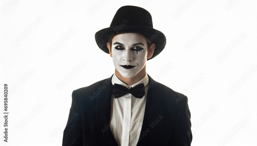 Spooky Pantomime Comedian: Fearful Mime in Black and White Costume