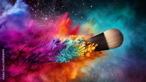Make up brush with rainbow colorful powder explosion