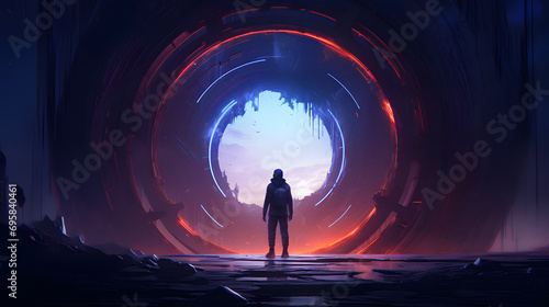 Sci-fi concept showing a man