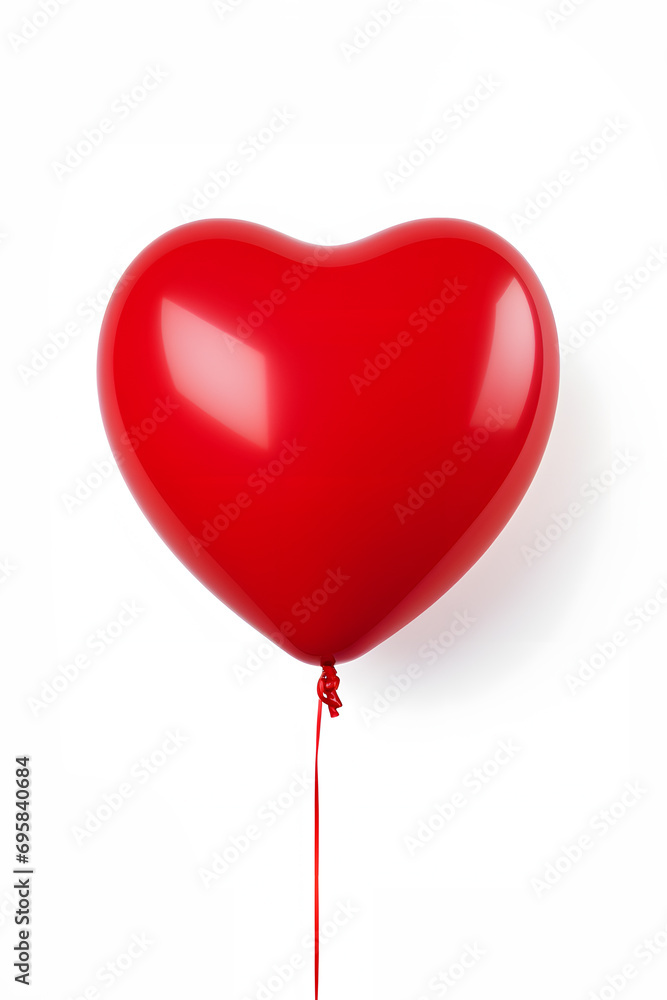 Heart shaped red balloon on white background