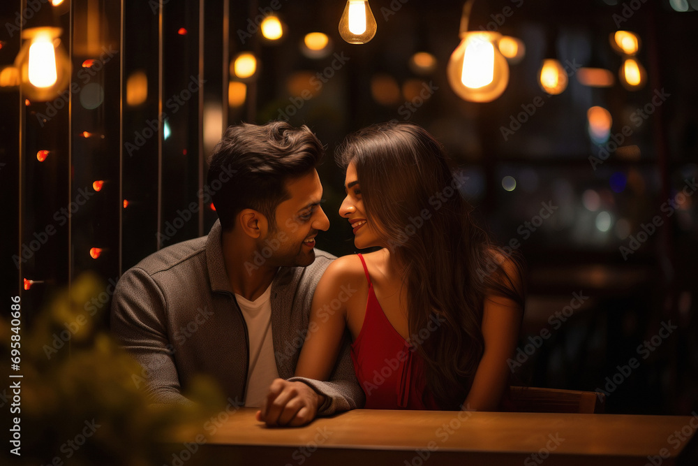 Young indian couple enjoys romantic dinner at restaurant Young indian couple enjoys romantic dinner at restaurant