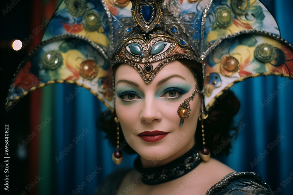 Radiant Young Woman Adorned in Carnival Mask, Embracing Festivity and Cultural Splendor Radiant Young Woman Adorned in Carnival Mask, Embracing Festivity and Cultural Splendor
