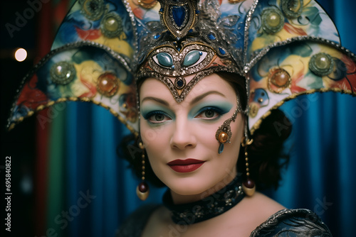 Radiant Young Woman Adorned in Carnival Mask, Embracing Festivity and Cultural Splendor