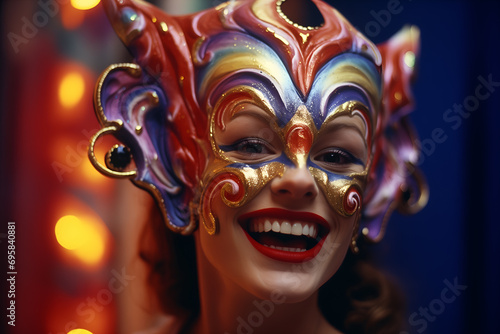 Cultural Celebration: Elegance and Festivity as Young Woman Wears Carnival Mask