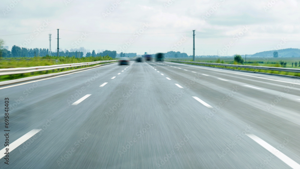 Motion blur of empty highway road