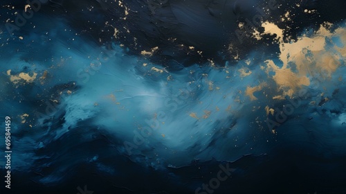 Marbled blue green and golden abstract background. Liquid marble wave ink pattern.