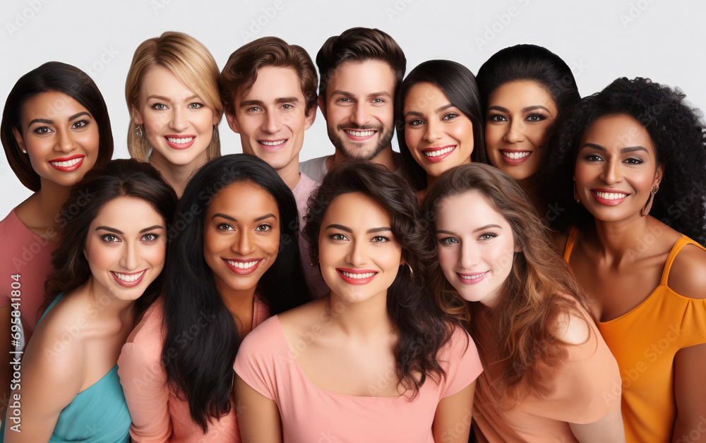 group of happy smiling men and women on white background group of happy smiling men and women on white background