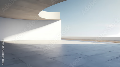 3d render of abstract futuristic architecture with empty concrete floor