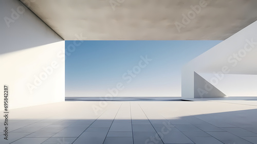 3d render of abstract futuristic architecture with empty concrete floor