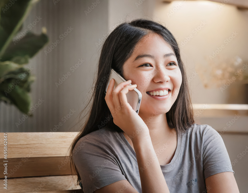 Happy young woman holding a cellphone and smiling Happy young woman holding a cellphone and smiling