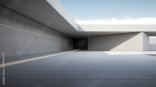 3d render of abstract futuristic architecture with empty concrete floor