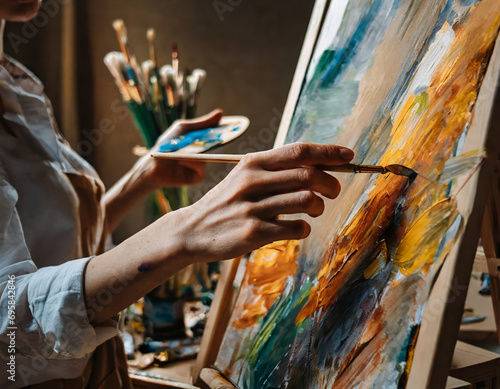 Woman artist in the process of creating a painting