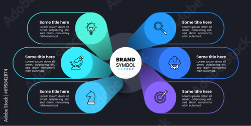 Infographic template. 3d columns with 6 steps in dark style