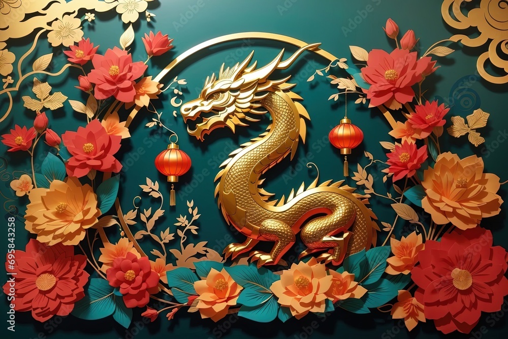 Poster or banner for Chinese Lunar New Year 2024, year of dragon 1 Poster or banner for Chinese Lunar New Year 2024, year of dragon 1