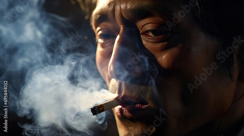 暗い夜にタバコを吸う中年男性 photo