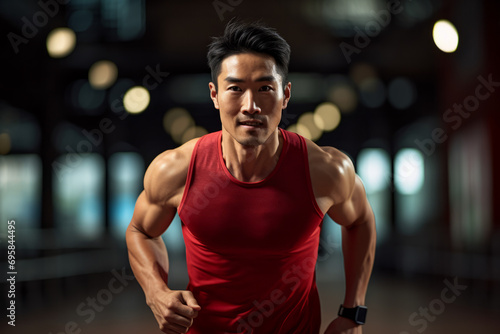 40 years old asian male running front face view