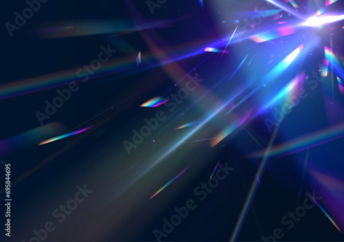 Crystal light leak effect for photo overlay. Ethereal Lens rainbow light streak transparent effect. Vector illustration. Iridescent crystal leak glare reflection effect. 
