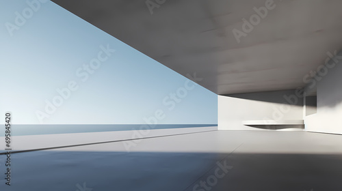 3d render of abstract futuristic architecture with empty concrete floor