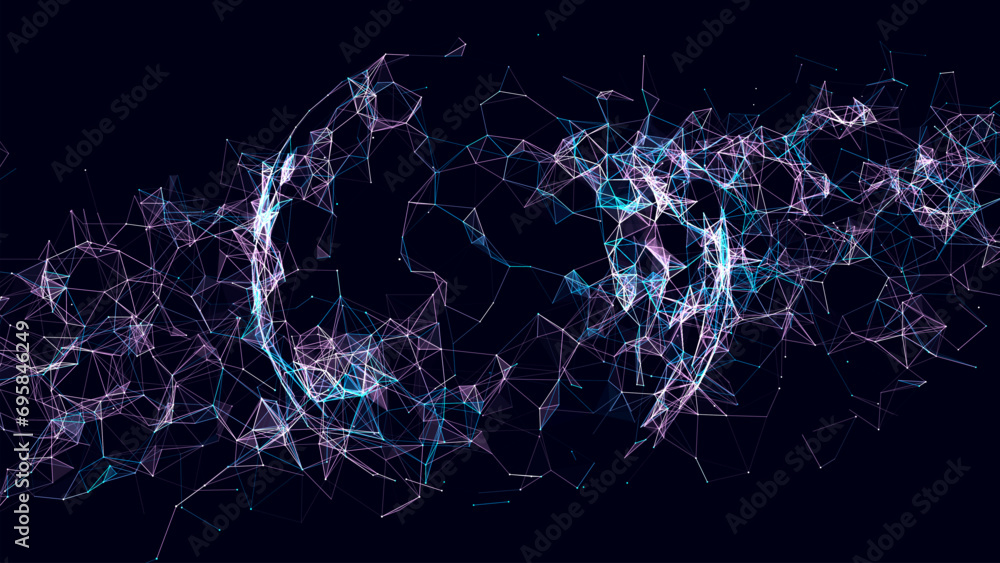 Futuristic vector sphere of particles and lines. Network connection big data. Abstract technology background. . - obrazy, fototapety, plakaty 