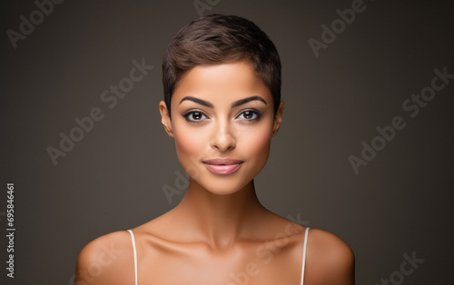 young and beautiful woman with short hair style photo