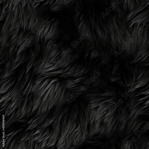 Seamless pattern. Black fur texture. Natural fur. AI generation.