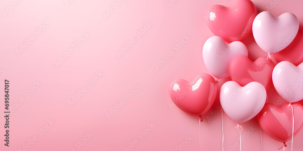 Pink Heart shaped balloons composition on a solid color background - Love design Pink Heart shaped balloons composition on a solid color background - Love design