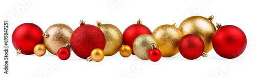 Beautiful golden and red Christmas balls isolated on white
