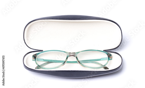 Pair of classics eyeglasses in case isolated on white