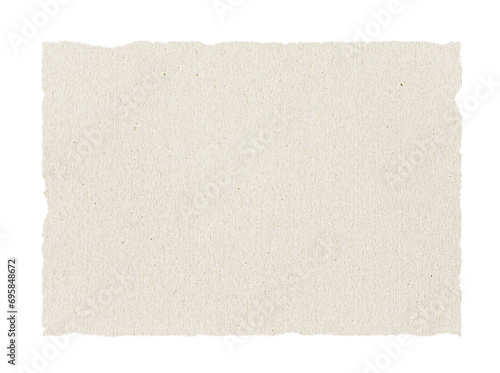 Piece of recycled paper with torn edges isolated on white background, copy space