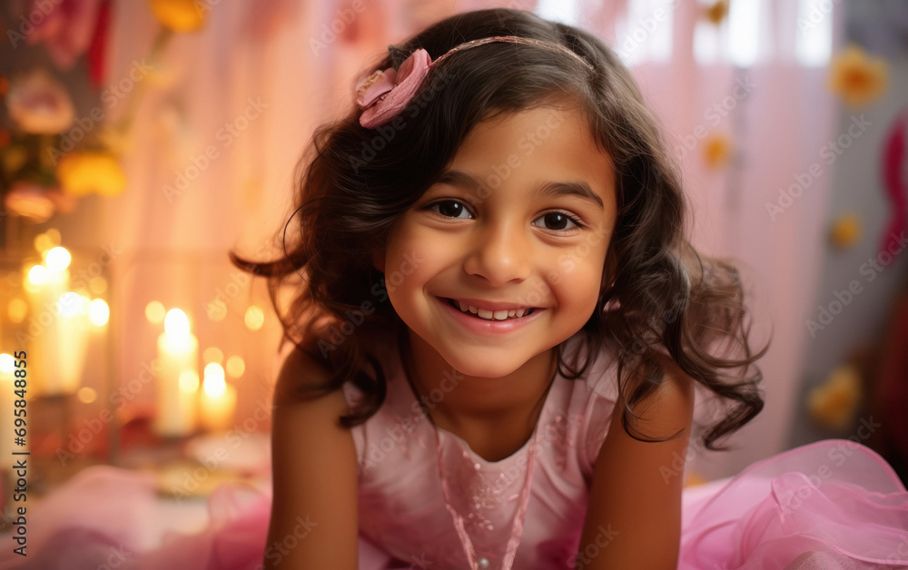 Happy little indian girl sitting on the floor at home Happy little indian girl sitting on the floor at home