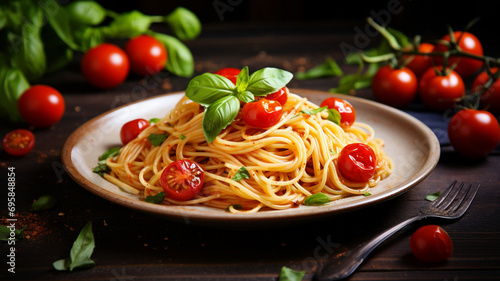 Italian pasta with tomatoes and basil 