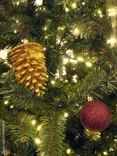 Christmas and new year decorations, close-up, holiday concept. There is free space for text on the photo.