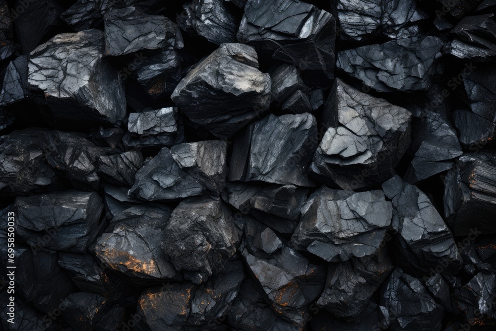 Abstract black background texture of a piece of coal. Generative AI