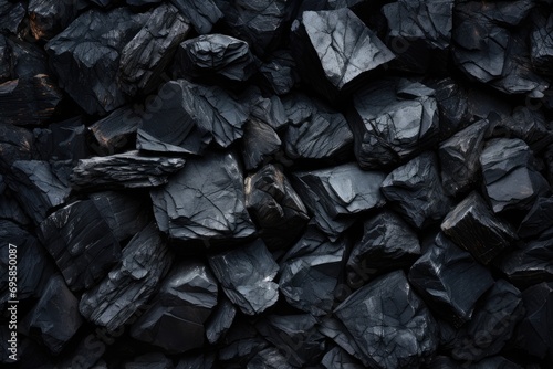 Abstract black background texture of a piece of coal. Generative AI photo