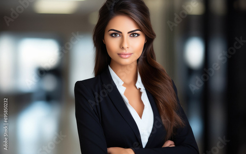 young confidant businesswoman standing at office © Niks Ads