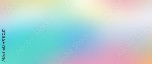Abstract noisy gradient background of multicolored pastel turquoise pink colors. Color palette, colorful pattern with a soft noise effect. Holographic blurred grainy gradient banner texture
