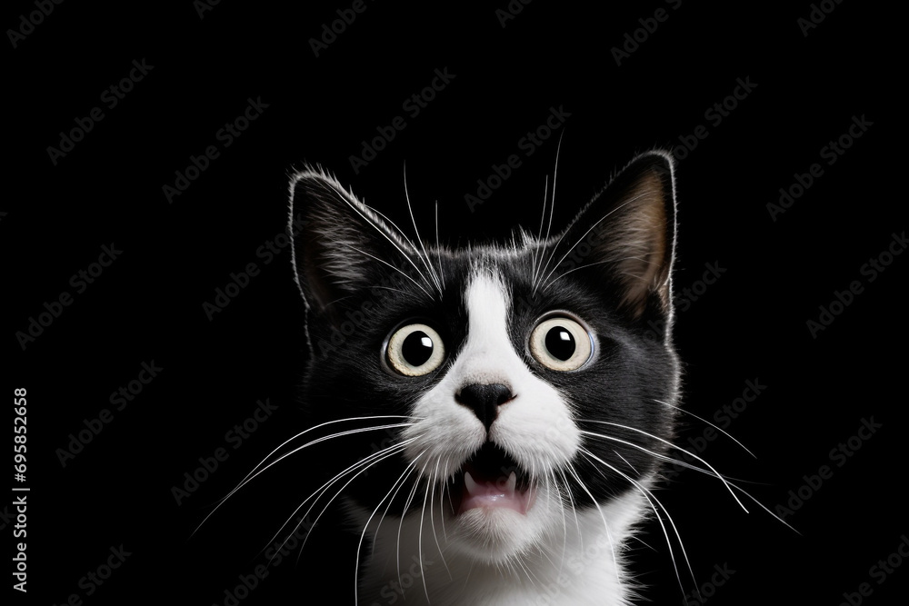 scared black and white kitten on a light background scared black and white kitten on a light background