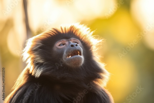 howler monkey shaking head while calling at sunrise