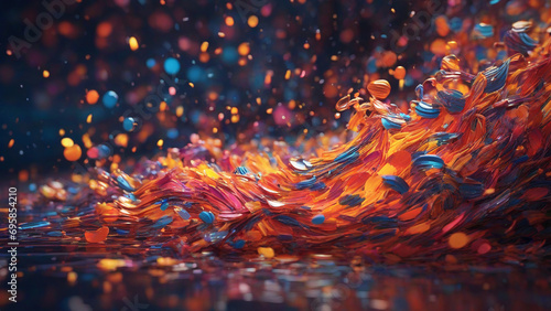 Cinematic 3D digital abstract background with colorful  particles like sea waves Generative with AI
