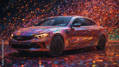 Cinematic 3D digital Car background with colorful  particles Generative with AI