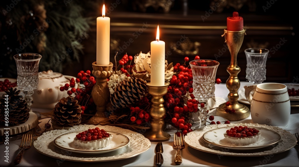 Elegant Christmas Table Setting with Festive Decorations