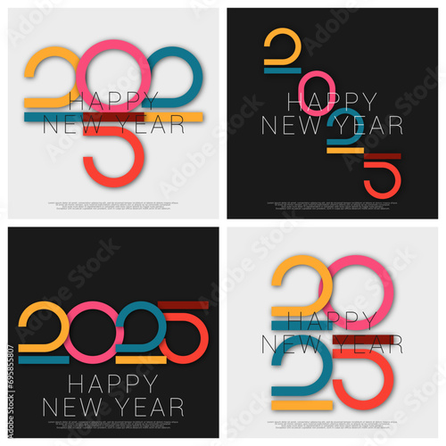 Happy new year - best wishes 2025 with colorful truncated number. Perfect vector for poster, banner, greeting and new year 2025 celebration.