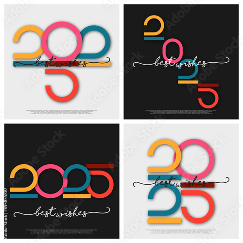 Happy new year - best wishes 2025 with colorful truncated number. Perfect vector for poster, banner, greeting and new year 2025 celebration.