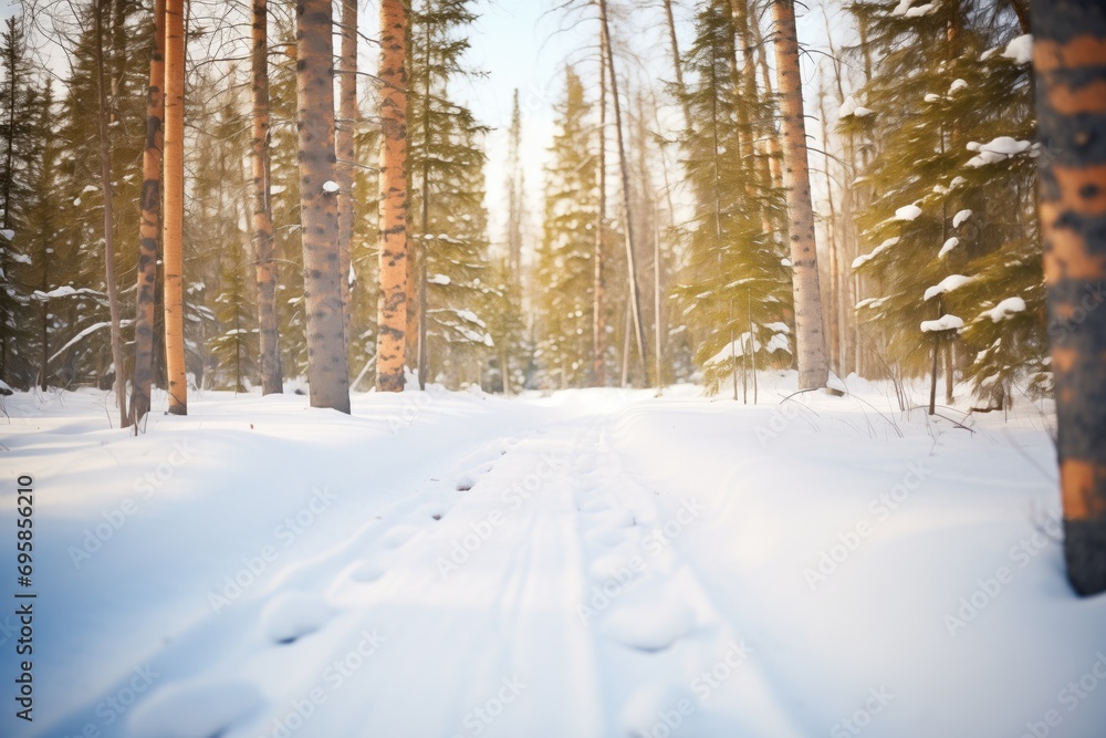 sleigh tracks on a snowy forest path