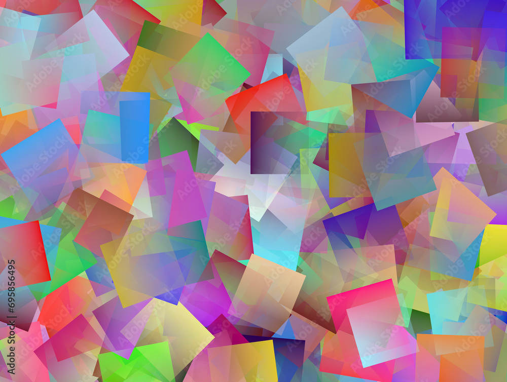 Fototapeta premium Gradientowe kolorowe geometryczne kwadraty tworzące mozaikę w odcieniach zieleni, błękitu i różu - graficzne tło, tapeta, tekstura