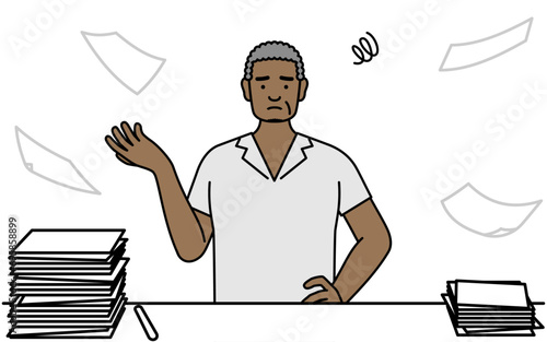 African senior man who is fed up with his unorganized business.
