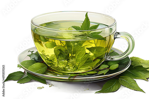 glass cup of Japanese green tea isolated PNG Background, Generative Ai. photo