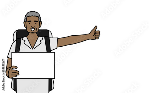 African senior man hitchhiking with a smile