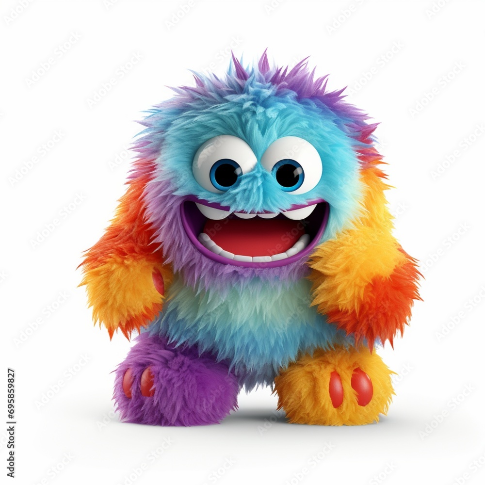 artistic representation of a plush monster toy, presented against a white transparent background