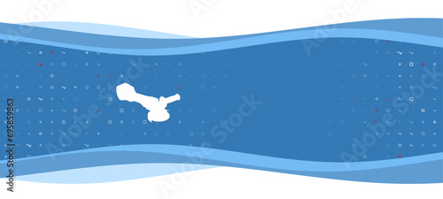 Blue wavy banner with a white cordless angle grinder symbol on the left. On the background there are small white shapes, some are highlighted in red. There is an empty space for text on the right side